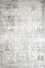 Gray Silver Distressed Living Room Rug - Cotton Digital Print