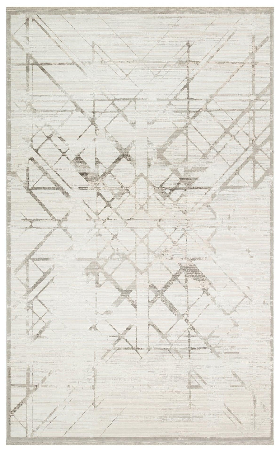 Bej Gri Geometrik Modern Triko Halı - Pati Dostu - Toz Vermez