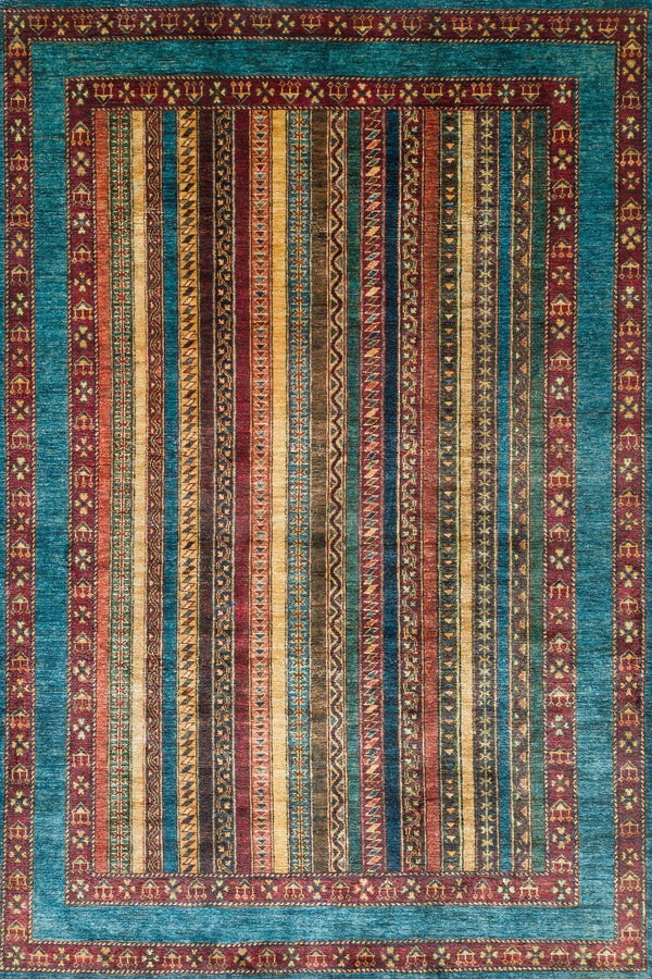 Mavi Renkli Modern Çizgili Halı - Yıkanabilir - Kaymaz Taban - Pati Dostu