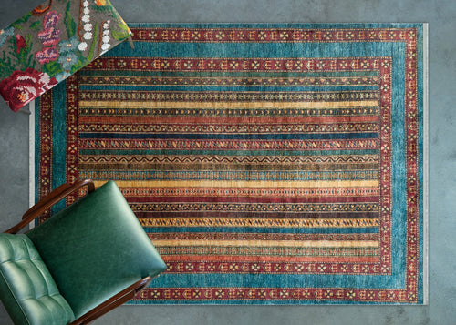 Mavi Etnik Modern Etnik Desenli Halı  | Makinada Yıkanabilir | Hav Toz Vermez | Leke Tutmayan | Kaymaz Taban | Dijital Makine Baskı | Salon Yolluk Mutfak Halısı