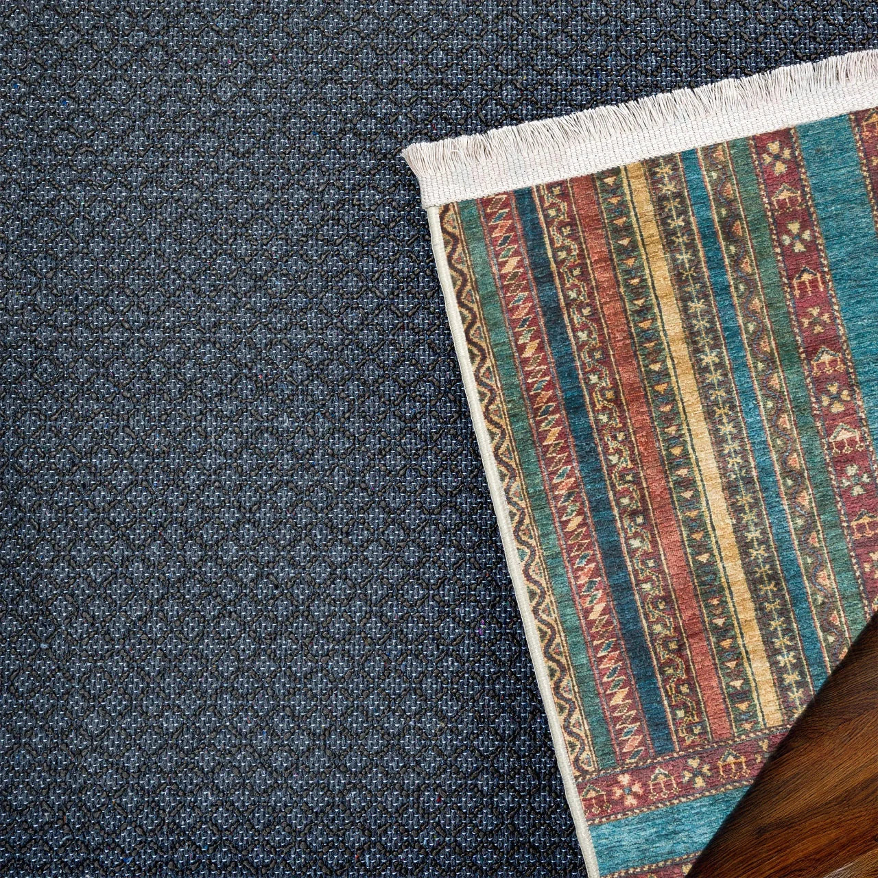 Mavi Renkli Modern Çizgili Halı - Yıkanabilir - Kaymaz Taban - Pati Dostu