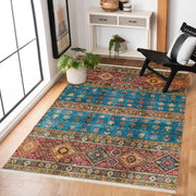 Mavi Etnik Modern Halı - Yıkanabilir - Kaymaz Taban - Pati Dostu