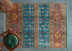 Mavi Etnik Modern Etnik Desenli Halı  | Makinada Yıkanabilir | Hav Toz Vermez | Leke Tutmayan | Kaymaz Taban | Dijital Makine Baskı | Salon Yolluk Mutfak Halısı