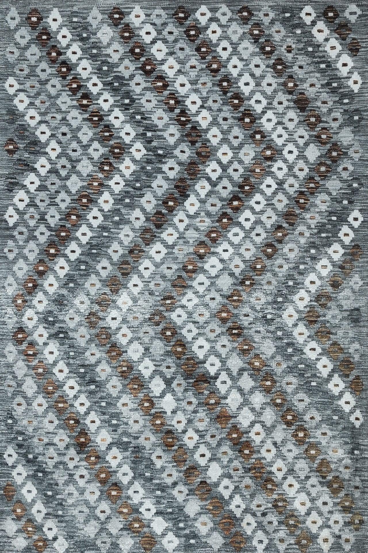 Antrasit Gri Geometrik Modern Halı - Yıkanabilir - Kaymaz Taban - Pati Dostu