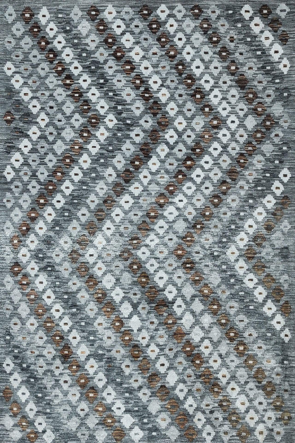 Antrasit Gri Geometrik Modern Halı - Yıkanabilir - Kaymaz Taban - Pati Dostu