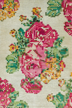 Krem Çiçekli Modern Etnik Desenli Halı  | Makinada Yıkanabilir | Hav Toz Vermez | Leke Tutmayan | Kaymaz Taban | Dijital Makine Baskı | Salon Yolluk Mutfak Halısı