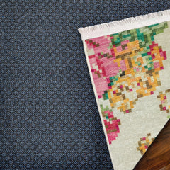 Krem Çiçekli Modern Etnik Desenli Halı  | Makinada Yıkanabilir | Hav Toz Vermez | Leke Tutmayan | Kaymaz Taban | Dijital Makine Baskı | Salon Yolluk Mutfak Halısı