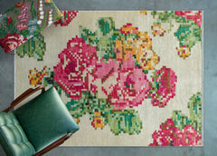 Krem Çiçekli Modern Etnik Desenli Halı  | Makinada Yıkanabilir | Hav Toz Vermez | Leke Tutmayan | Kaymaz Taban | Dijital Makine Baskı | Salon Yolluk Mutfak Halısı