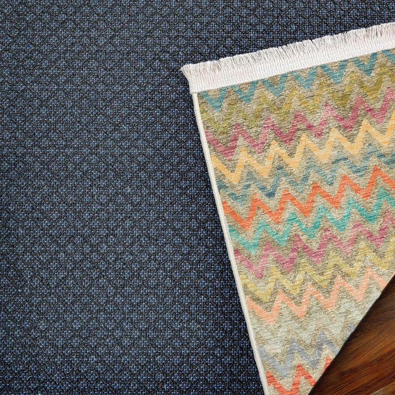 Renkli Vizon Geometrik Modern Halı - Yıkanabilir - Kaymaz Taban - Pati Dostu