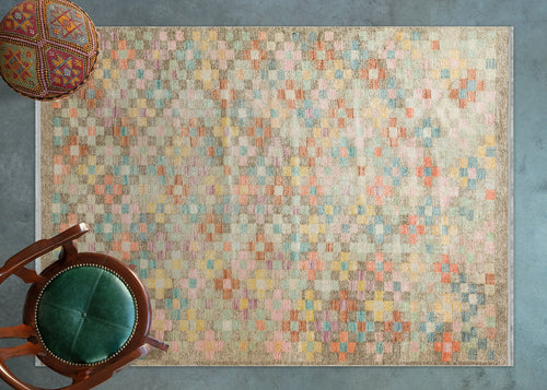 Bej Geometrik Modern Etnik Desenli Halı  | Makinada Yıkanabilir | Hav Toz Vermez | Leke Tutmayan | Kaymaz Taban | Dijital Makine Baskı | Salon Yolluk Mutfak Halısı