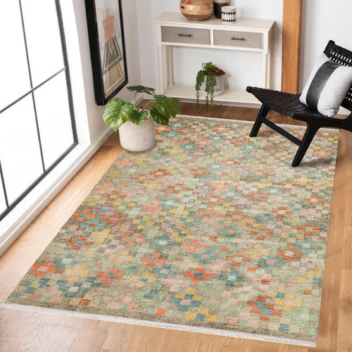 Bej Geometrik Modern Etnik Desenli Halı  | Makinada Yıkanabilir | Hav Toz Vermez | Leke Tutmayan | Kaymaz Taban | Dijital Makine Baskı | Salon Yolluk Mutfak Halısı