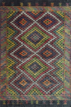 Siyah Geometrik Modern Etnik Desenli Halı  | Makinada Yıkanabilir | Hav Toz Vermez | Leke Tutmayan | Kaymaz Taban | Dijital Makine Baskı | Salon Yolluk Mutfak Halısı