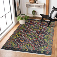 Siyah Geometrik Modern Etnik Desenli Halı  | Makinada Yıkanabilir | Hav Toz Vermez | Leke Tutmayan | Kaymaz Taban | Dijital Makine Baskı | Salon Yolluk Mutfak Halısı