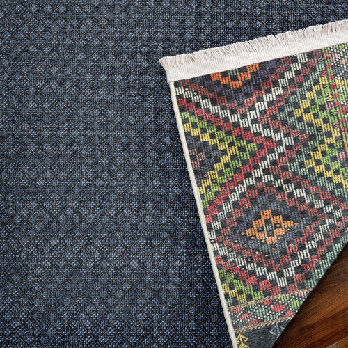 Siyah Geometrik Modern Etnik Desenli Halı  | Makinada Yıkanabilir | Hav Toz Vermez | Leke Tutmayan | Kaymaz Taban | Dijital Makine Baskı | Salon Yolluk Mutfak Halısı