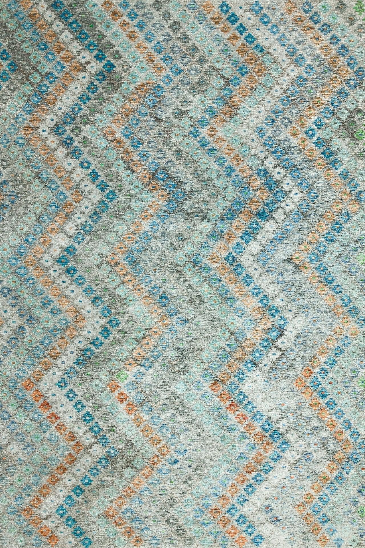 Mavi Geometrik Modern Halı - Yıkanabilir - Kaymaz Taban - Pati Dostu