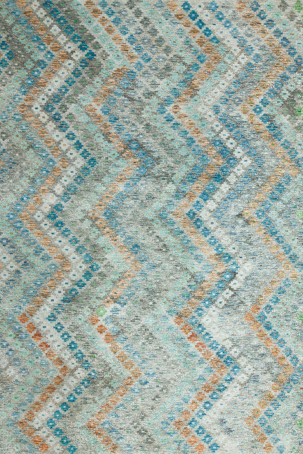 Mavi Geometrik Modern Halı - Yıkanabilir - Kaymaz Taban - Pati Dostu