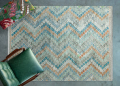 Mavi Geometrik Modern Etnik Desenli Halı  | Makinada Yıkanabilir | Hav Toz Vermez | Leke Tutmayan | Kaymaz Taban | Dijital Makine Baskı | Salon Yolluk Mutfak Halısı