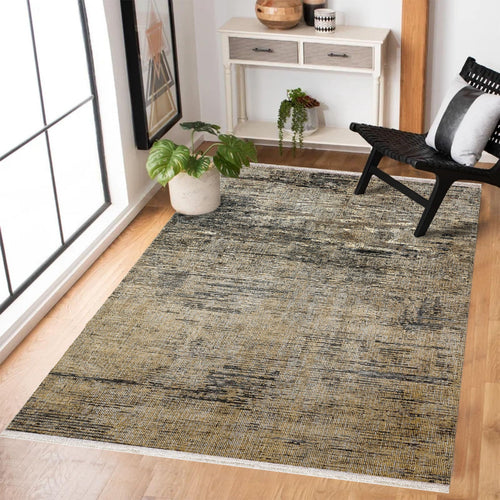 Sarı Soyut Modern Etnik Desenli Halı  | Makinada Yıkanabilir | Hav Toz Vermez | Leke Tutmayan | Kaymaz Taban | Dijital Makine Baskı | Salon Yolluk Mutfak Halısı