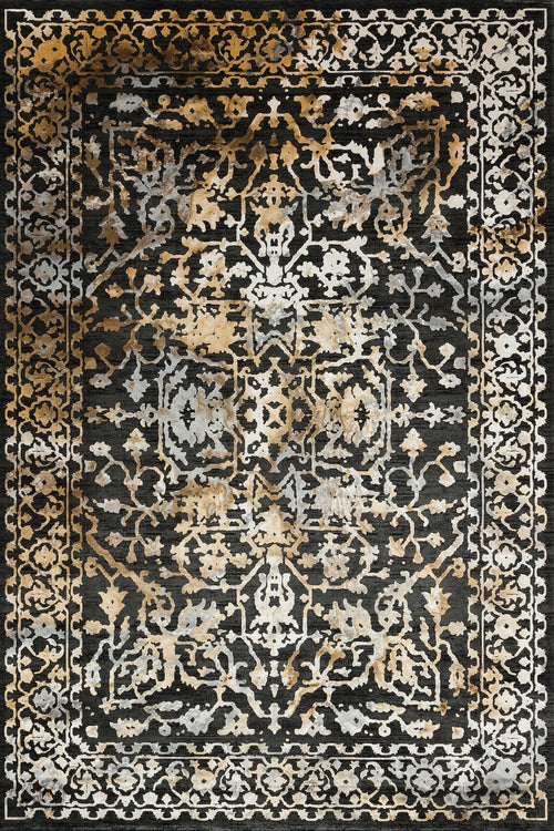 Siyah Çerçeveli Modern Etnik Desenli Halı  | Makinada Yıkanabilir | Hav Toz Vermez | Leke Tutmayan | Kaymaz Taban | Dijital Makine Baskı | Salon Yolluk Mutfak Halısı