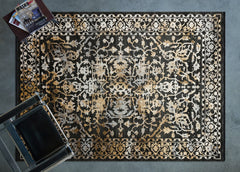 Siyah Çerçeveli Modern Etnik Desenli Halı  | Makinada Yıkanabilir | Hav Toz Vermez | Leke Tutmayan | Kaymaz Taban | Dijital Makine Baskı | Salon Yolluk Mutfak Halısı