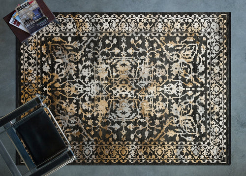 Siyah Çerçeveli Modern Etnik Desenli Halı  | Makinada Yıkanabilir | Hav Toz Vermez | Leke Tutmayan | Kaymaz Taban | Dijital Makine Baskı | Salon Yolluk Mutfak Halısı