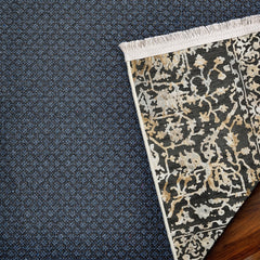 Siyah Çerçeveli Modern Etnik Desenli Halı  | Makinada Yıkanabilir | Hav Toz Vermez | Leke Tutmayan | Kaymaz Taban | Dijital Makine Baskı | Salon Yolluk Mutfak Halısı