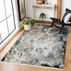 Mavi Modern Modern Etnik Desenli Halı  | Makinada Yıkanabilir | Hav Toz Vermez | Leke Tutmayan | Kaymaz Taban | Dijital Makine Baskı | Salon Yolluk Mutfak Halısı