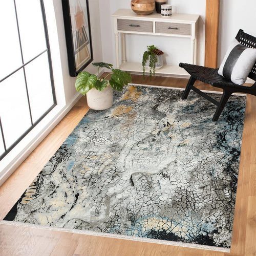 Mavi Modern Modern Etnik Desenli Halı  | Makinada Yıkanabilir | Hav Toz Vermez | Leke Tutmayan | Kaymaz Taban | Dijital Makine Baskı | Salon Yolluk Mutfak Halısı