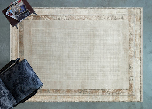 Krem Soyut Modern Etnik Desenli Halı  | Makinada Yıkanabilir | Hav Toz Vermez | Leke Tutmayan | Kaymaz Taban | Dijital Makine Baskı | Salon Yolluk Mutfak Halısı