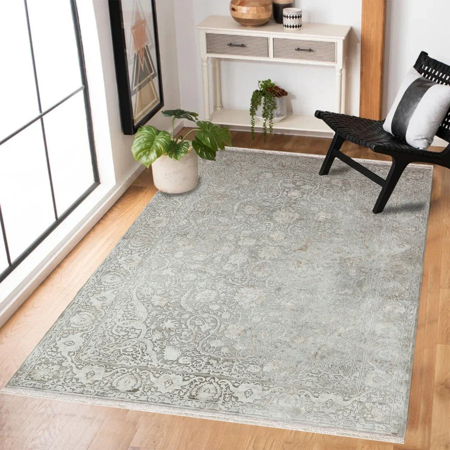 Gri Eskitme Modern Halı - Yıkanabilir - Kaymaz Taban - Pati Dostu