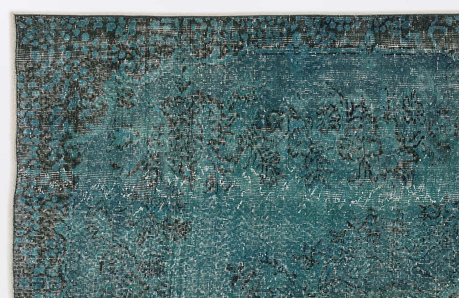 Tirena Turkuaz ve Antrasit Çiçek Desenli El Dokuma Halı 164x282 cm – detay görünümü