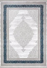 Tapis classique blanc et bleu marine à motif médaillon, 180x250 cm