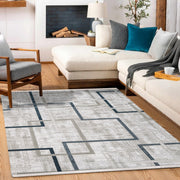 Skyler Gri Mavi Geometrik Akrilik Makine Halısı