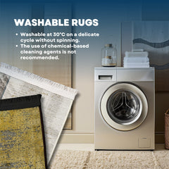 Krem Bordürlü Modern Etnik Desenli Halı  | Makinada Yıkanabilir | Hav Toz Vermez | Leke Tutmayaz | Kaymaz Taban | Dijital Makine Baskı | Salon Yolluk Mutfak Halısı