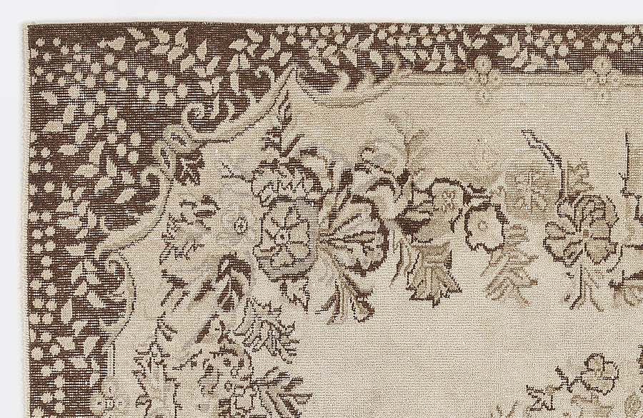 Tirena Bej ve Kahverengi Çiçek Desenli El Dokuma Halı 170x283 cm – detay görünümü
