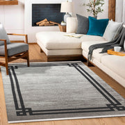 Gri Çerçeveli Modern Etnik Desenli Halı  | Makinada Yıkanabilir | Hav Toz Vermez | Leke Tutmayan | Kaymaz Taban | Dijital Makine Baskı | Salon Yolluk Mutfak Halısı