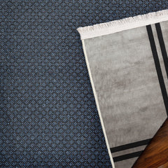 Gri Çerçeveli Modern Etnik Desenli Halı  | Makinada Yıkanabilir | Hav Toz Vermez | Leke Tutmayan | Kaymaz Taban | Dijital Makine Baskı | Salon Yolluk Mutfak Halısı