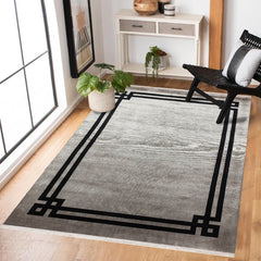 Gri Çerçeveli Modern Etnik Desenli Halı  | Makinada Yıkanabilir | Hav Toz Vermez | Leke Tutmayan | Kaymaz Taban | Dijital Makine Baskı | Salon Yolluk Mutfak Halısı