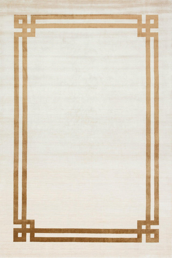 Beyaz Gold Bordürlü Modern Halı - Yıkanabilir - Kaymaz Taban - Pati Dostu