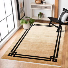 Siyah Çerçeveli Modern Etnik Desenli Halı  | Makinada Yıkanabilir | Hav Toz Vermez | Leke Tutmayan | Kaymaz Taban | Dijital Makine Baskı | Salon Yolluk Mutfak Halısı