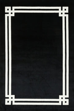 Siyah Çerçeveli Modern Etnik Desenli Halı  | Makinada Yıkanabilir | Hav Toz Vermez | Leke Tutmayan | Kaymaz Taban | Dijital Makine Baskı | Salon Yolluk Mutfak Halısı