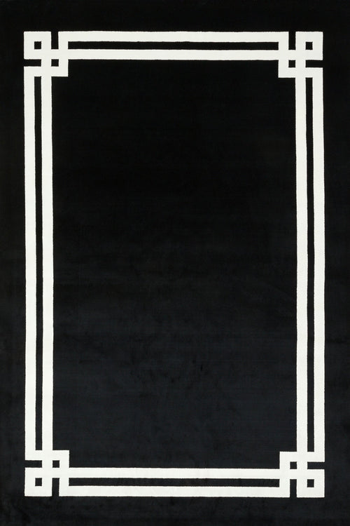 Siyah Çerçeveli Modern Etnik Desenli Halı  | Makinada Yıkanabilir | Hav Toz Vermez | Leke Tutmayan | Kaymaz Taban | Dijital Makine Baskı | Salon Yolluk Mutfak Halısı