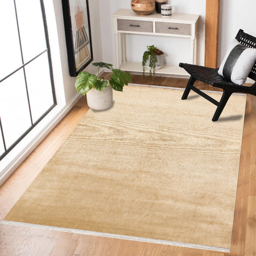 Bej Düz Modern Etnik Desenli Halı  | Makinada Yıkanabilir | Hav Toz Vermez | Leke Tutmayan | Kaymaz Taban | Dijital Makine Baskı | Salon Yolluk Mutfak Halısı