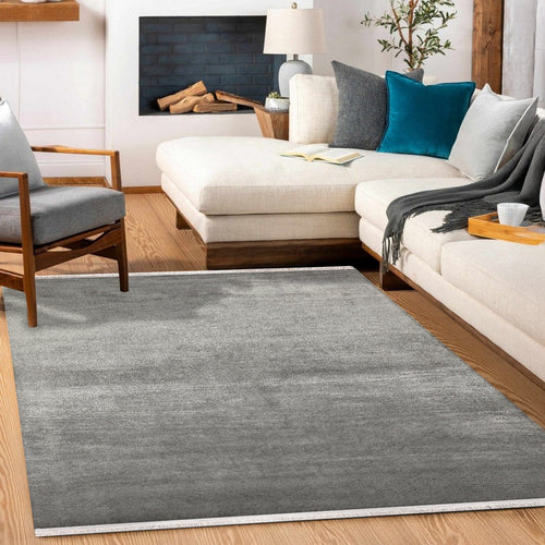 Antrasit Düz Modern Etnik Desenli Halı  | Makinada Yıkanabilir | Hav Toz Vermez | Leke Tutmayan | Kaymaz Taban | Dijital Makine Baskı | Salon Yolluk Mutfak Halısı