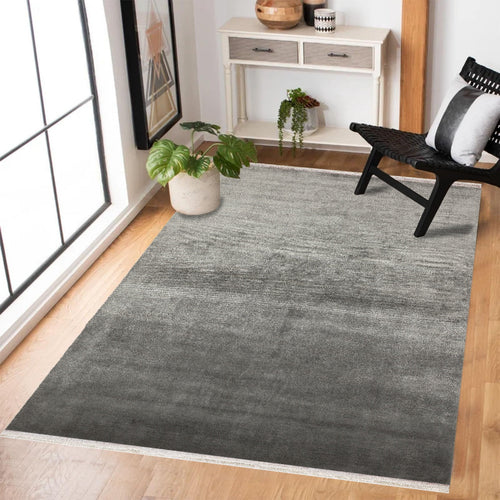 Antrasit Düz Modern Etnik Desenli Halı  | Makinada Yıkanabilir | Hav Toz Vermez | Leke Tutmayan | Kaymaz Taban | Dijital Makine Baskı | Salon Yolluk Mutfak Halısı