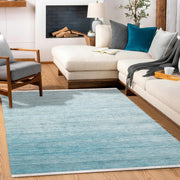 Mavi Düz Modern Etnik Desenli Halı  | Makinada Yıkanabilir | Hav Toz Vermez | Leke Tutmayan | Kaymaz Taban | Dijital Makine Baskı | Salon Yolluk Mutfak Halısı