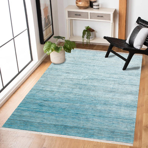 Mavi Düz Modern Etnik Desenli Halı  | Makinada Yıkanabilir | Hav Toz Vermez | Leke Tutmayan | Kaymaz Taban | Dijital Makine Baskı | Salon Yolluk Mutfak Halısı