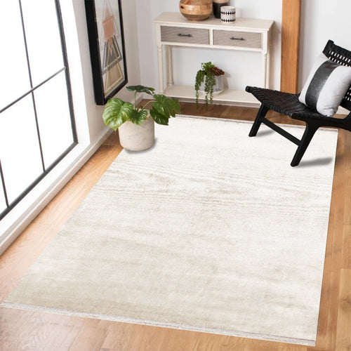 Krem Düz Modern Etnik Desenli Halı  | Makinada Yıkanabilir | Hav Toz Vermez | Leke Tutmayan | Kaymaz Taban | Dijital Makine Baskı | Salon Yolluk Mutfak Halısı