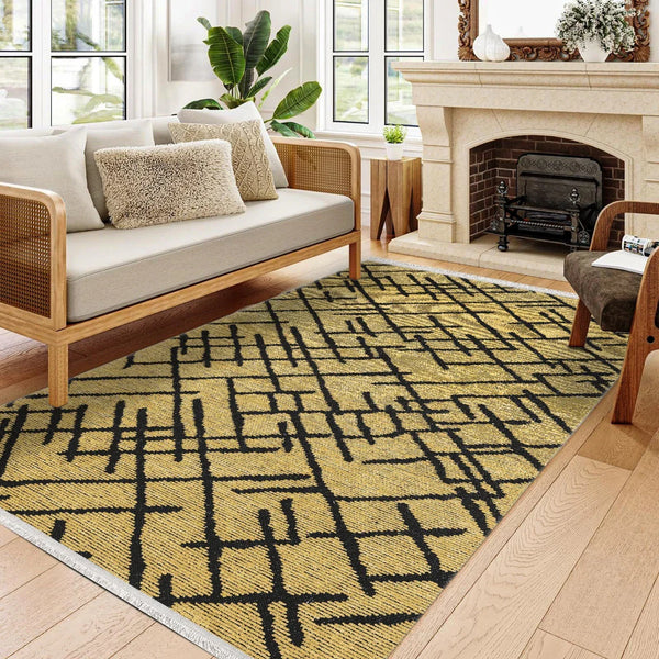 Antrasit Siyah Geometrik Minimalist Halı - Yıkanabilir - Kaymaz Taban - Pati Dostu