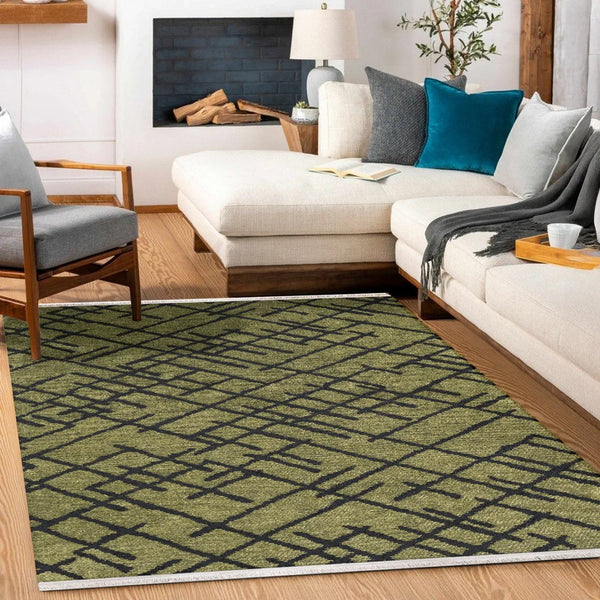 Siyah Geometrik Minimalist Halı - Yıkanabilir - Kaymaz Taban - Pati Dostu